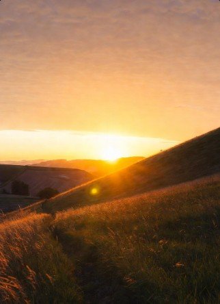 Dawn breaking over tranquil fields