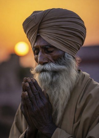 Elder Sikh Man Praying at Sunrise3