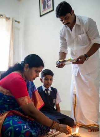 Family doing simple morning puja2