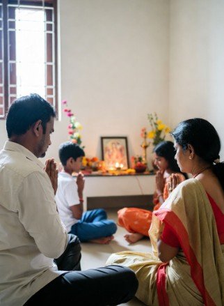 Family doing simple morning puja4